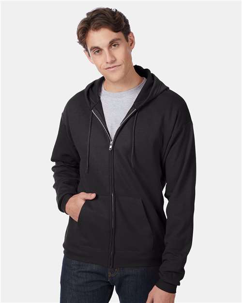 Hanes P180 Unisex EcoSmart Full-Zip Hooded Sweatshirt - Black - model front
