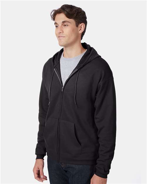 Hanes P180 Unisex EcoSmart Full-Zip Hooded Sweatshirt - Black - model side