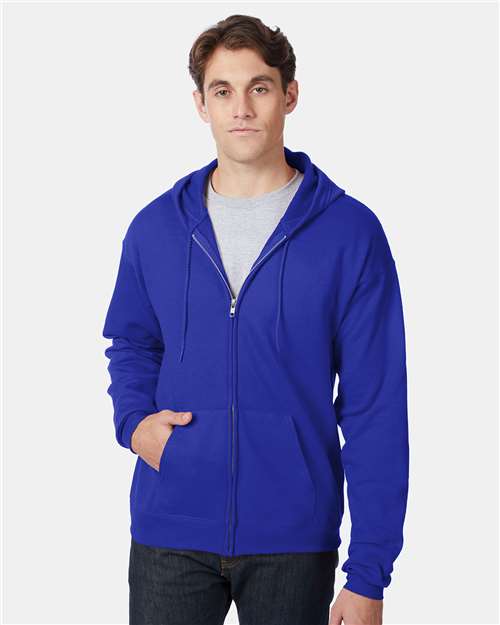 Hanes P180 Unisex EcoSmart Full-Zip Hooded Sweatshirt - Deep Royal - model front