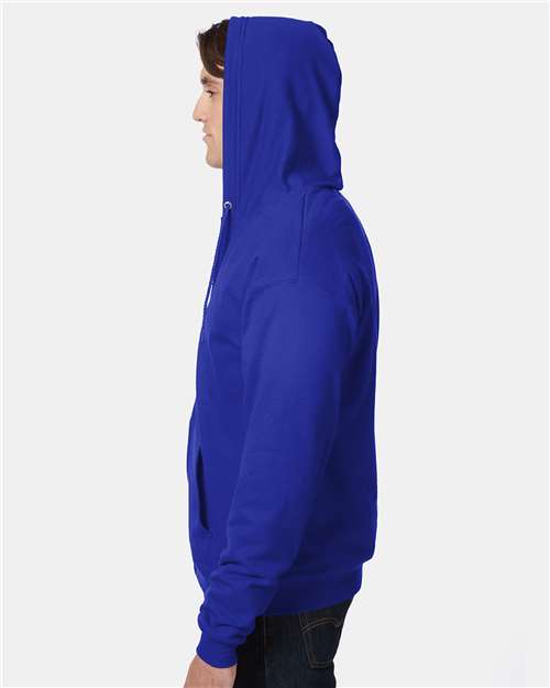 Hanes P180 Unisex EcoSmart Full-Zip Hooded Sweatshirt - Deep Royal - model side