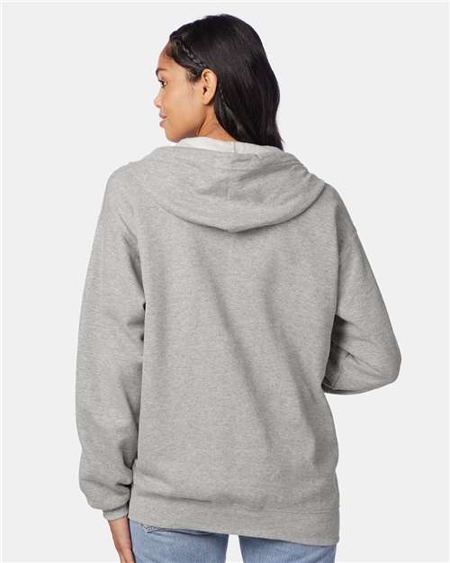 Hanes P180 Unisex EcoSmart Full-Zip Hooded Sweatshirt - Light Steel - model back