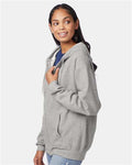 Hanes P180 Unisex EcoSmart Full-Zip Hooded Sweatshirt - Light Steel - model side