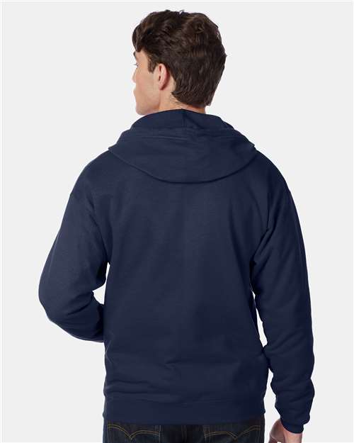 Hanes P180 Unisex EcoSmart Full-Zip Hooded Sweatshirt - Navy - model back