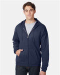 Hanes P180 Unisex EcoSmart Full-Zip Hooded Sweatshirt - Navy - model front