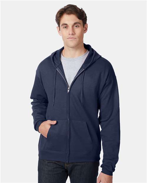 Hanes P180 Unisex EcoSmart Full-Zip Hooded Sweatshirt - Navy - model front