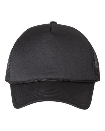 Valucap VC700 Foam Mesh-Back Trucker Cap - Black/ Black - front