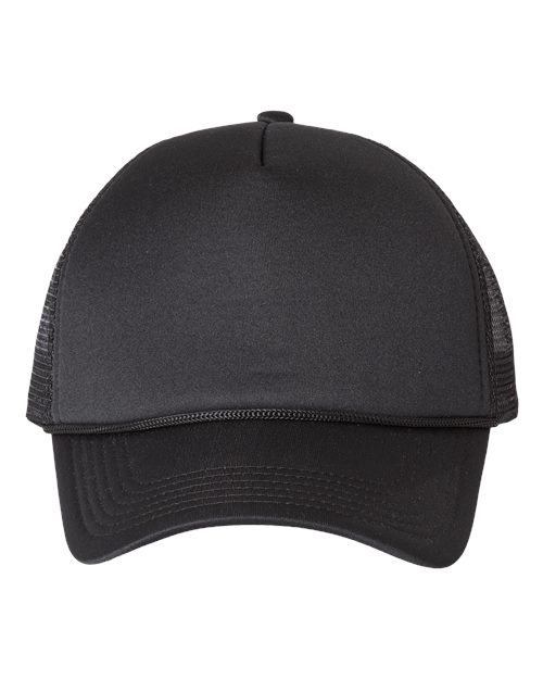 Valucap VC700 Foam Mesh-Back Trucker Cap - Black/ Black - front