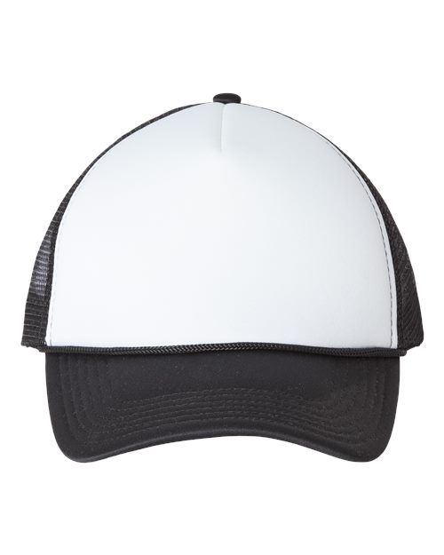 Valucap VC700 Foam Mesh-Back Trucker Cap - White/ Black - front