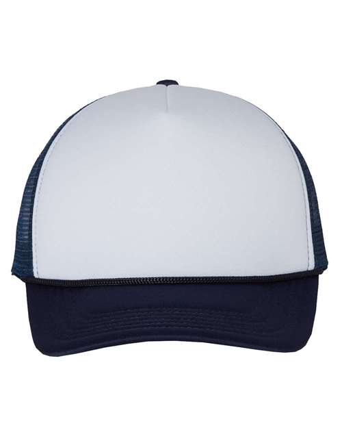 Valucap VC700 Foam Mesh-Back Trucker Cap - White/ Navy - front