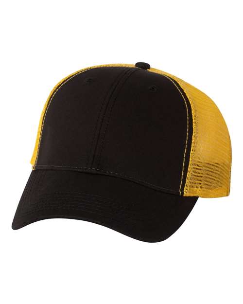 Valucap AH80 Bio-Washed Trucker Cap - Black/ Gold - front