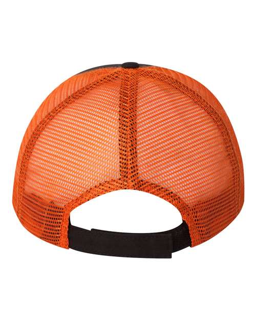 Valucap AH80 Bio-Washed Trucker Cap - Black/ Orange - back