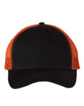 Valucap AH80 Bio-Washed Trucker Cap - Black/ Orange - front
