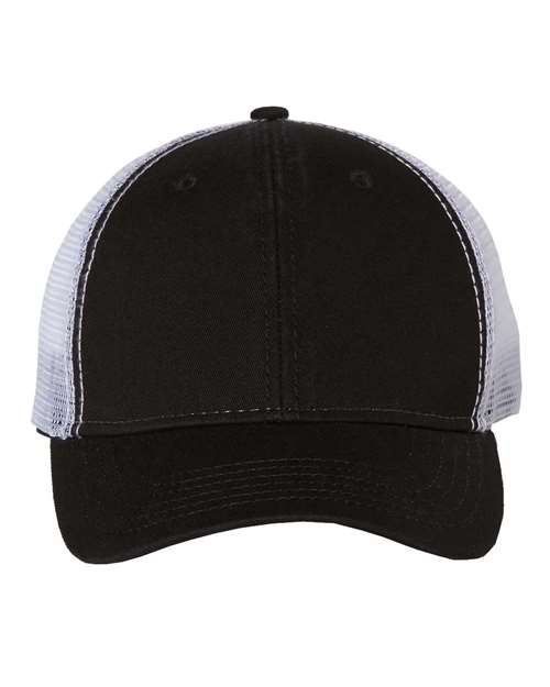 Valucap AH80 Bio-Washed Trucker Cap - Black/ White - front