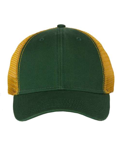 Valucap AH80 Bio-Washed Trucker Cap - Dark Green/ Gold - front