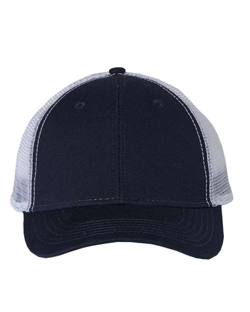 Valucap AH80 Bio-Washed Trucker Cap - Navy/ White - front