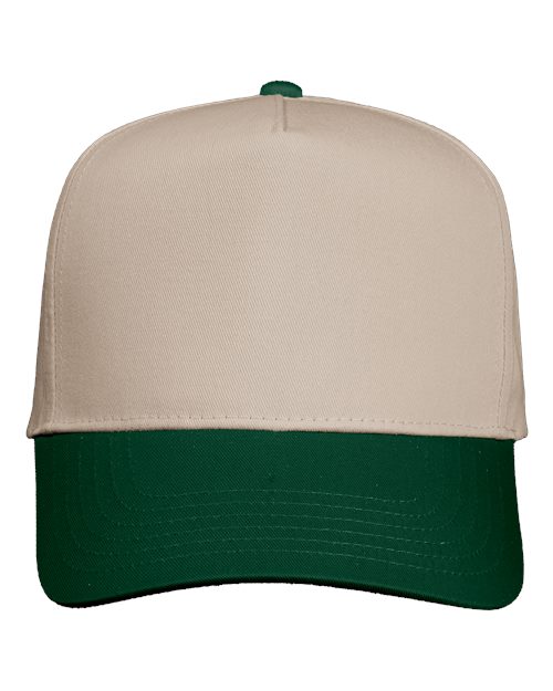 Valucap 8869 Five-Panel Twill Cap - Khaki/ Forest Green - front