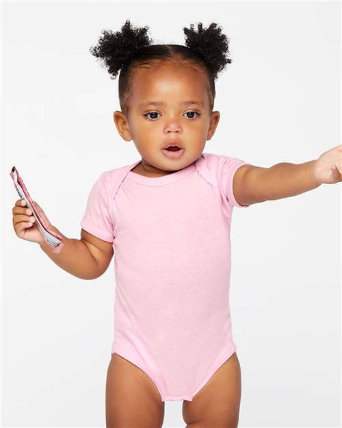 Rabbit Skins 4400 Infant Baby Rib Bodysuit - Pink - model front