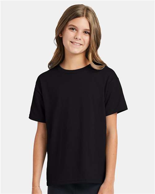 Hanes 5370 Youth EcoSmart T-Shirt - Black - model front