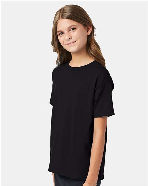 Hanes 5370 Youth EcoSmart T-Shirt - Black - model side
