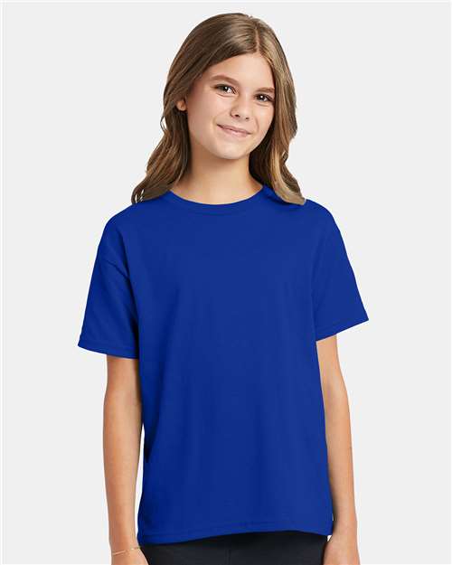 Hanes 5370 Youth EcoSmart T-Shirt - Deep Royal - model front