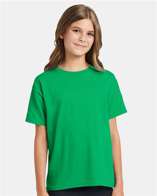 Hanes 5370 Youth EcoSmart T-Shirt - Kelly Green - model front