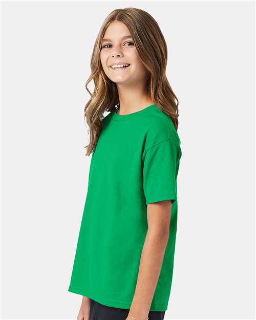 Hanes 5370 Youth EcoSmart T-Shirt - Kelly Green - model side