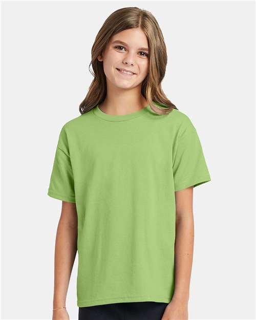 Hanes 5370 Youth EcoSmart T-Shirt - Lime - model front