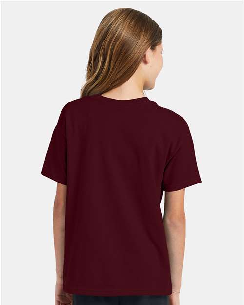 Hanes 5370 Youth EcoSmart T-Shirt - Maroon - model back