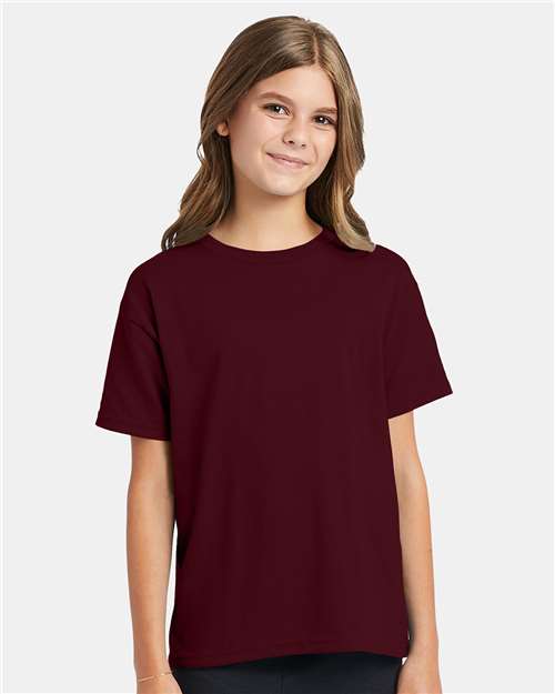 Hanes 5370 Youth EcoSmart T-Shirt - Maroon - model front