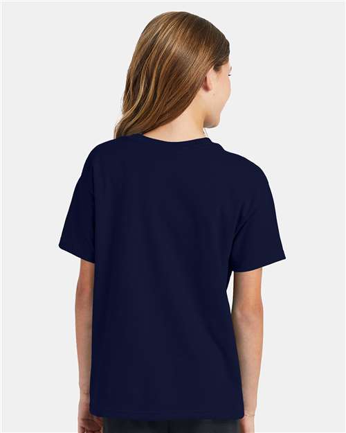 Hanes 5370 Youth EcoSmart T-Shirt - Navy - model back