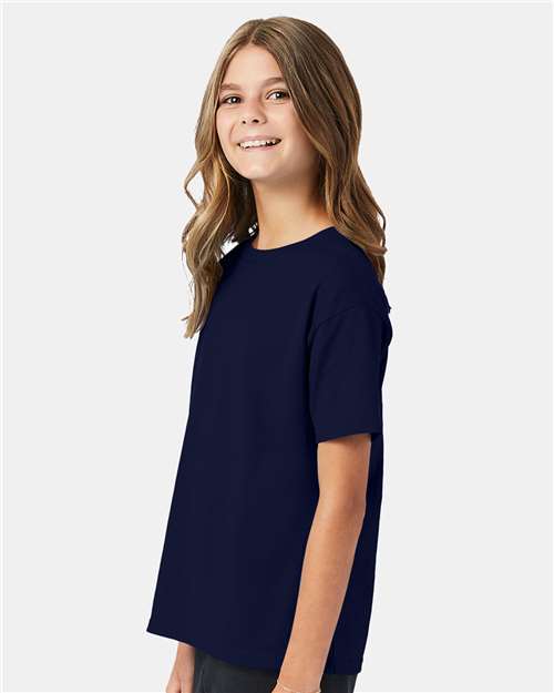 Hanes 5370 Youth EcoSmart T-Shirt - Navy - model side