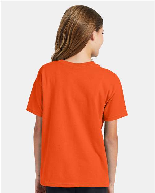 Hanes 5370 Youth EcoSmart T-Shirt - Orange - model back