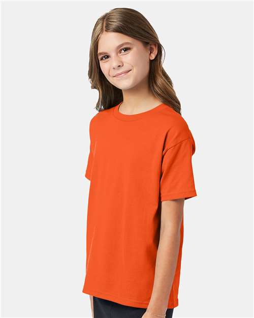 Hanes 5370 Youth EcoSmart T-Shirt - Orange - model side