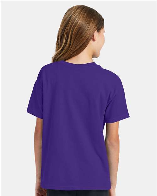Hanes 5370 Youth EcoSmart T-Shirt - Purple - model back