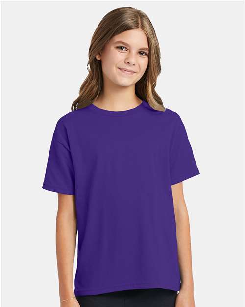 Hanes 5370 Youth EcoSmart T-Shirt - Purple - model front