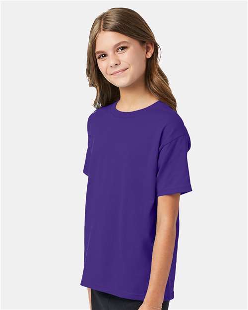 Hanes 5370 Youth EcoSmart T-Shirt - Purple - model side