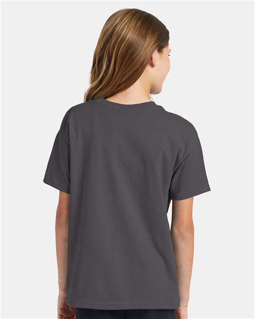 Hanes 5370 Youth EcoSmart T-Shirt - Smoke Grey - model back