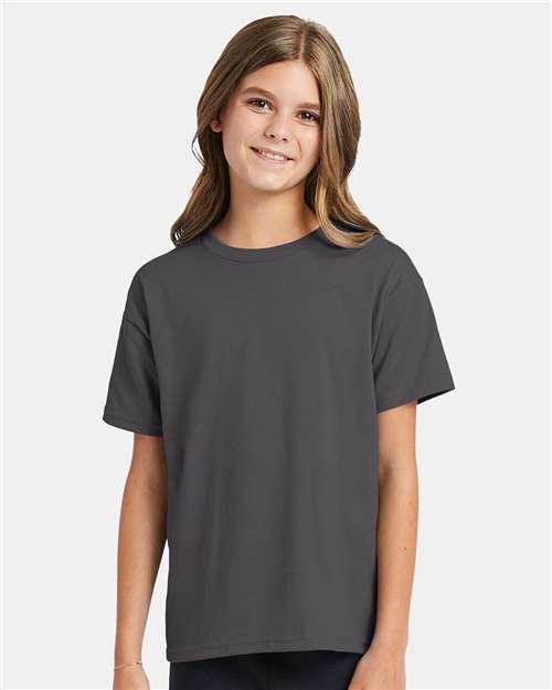 Hanes 5370 Youth EcoSmart T-Shirt - Smoke Grey - model front