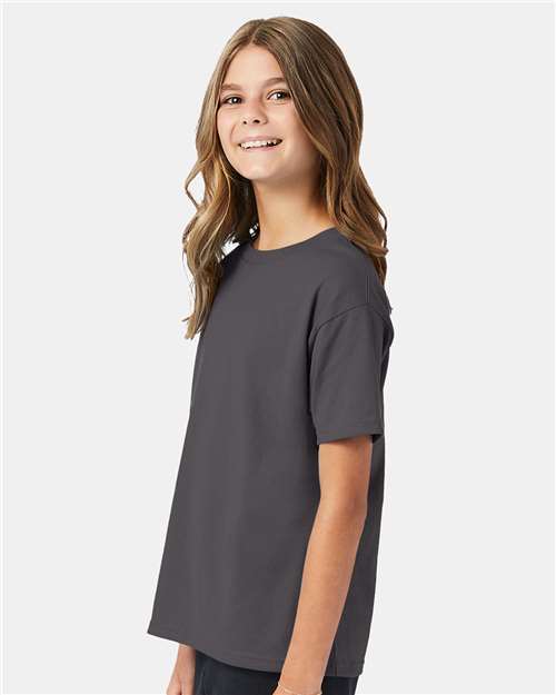 Hanes 5370 Youth EcoSmart T-Shirt - Smoke Grey - model side
