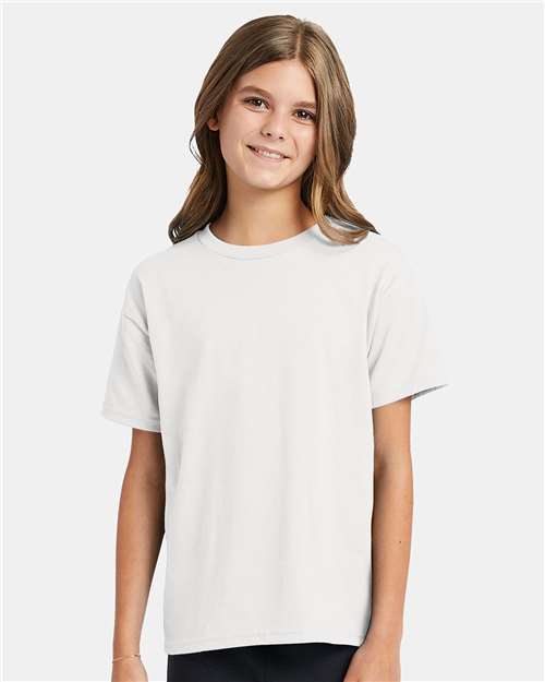 Hanes 5370 Youth EcoSmart T-Shirt - White - model front