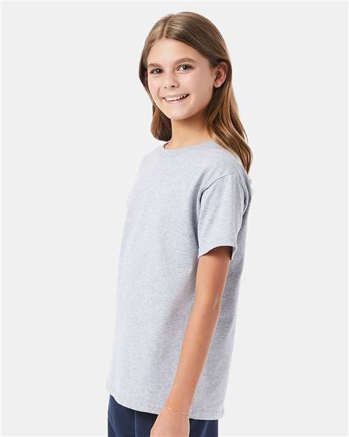 Hanes 5480 Youth Essential-T T-Shirt - Light Steel - model side