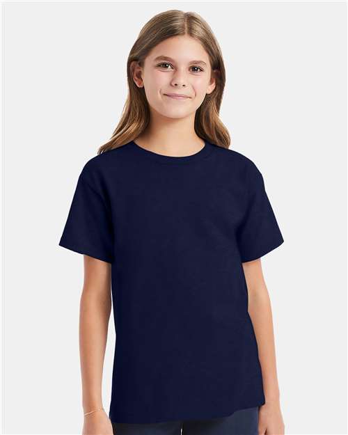 Hanes 5480 Youth Essential-T T-Shirt - Navy - model front