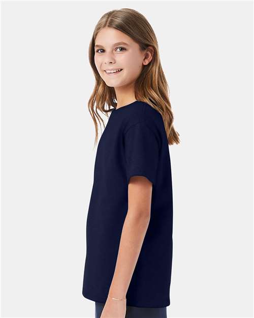 Hanes 5480 Youth Essential-T T-Shirt - Navy - model side