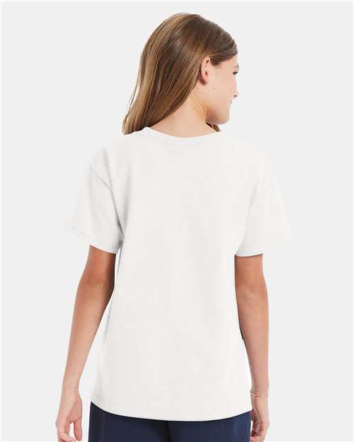 Hanes 5480 Youth Essential-T T-Shirt - White - model back
