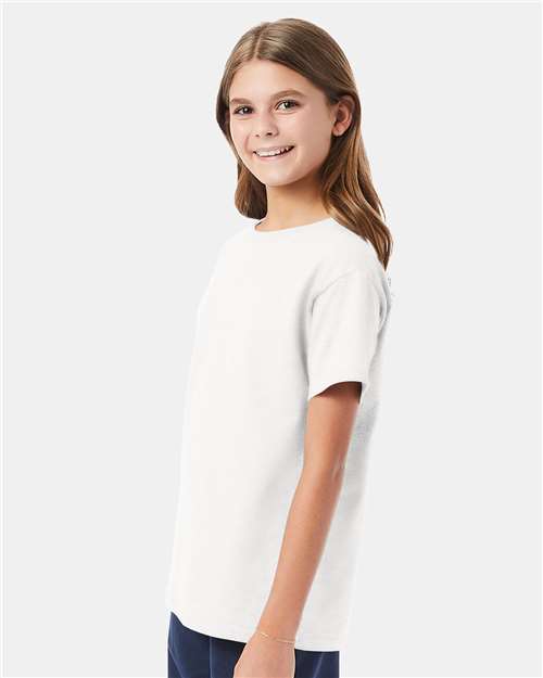 Hanes 5480 Youth Essential-T T-Shirt - White - model side