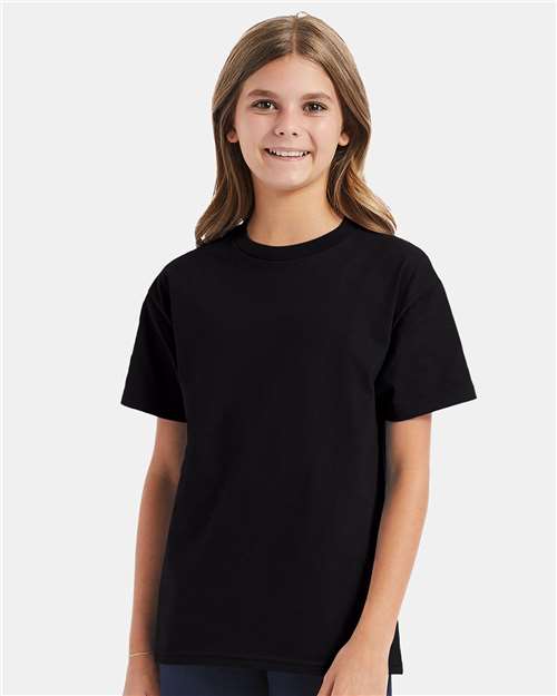Hanes 5450 Youth Authentic T-Shirt - Black - model front