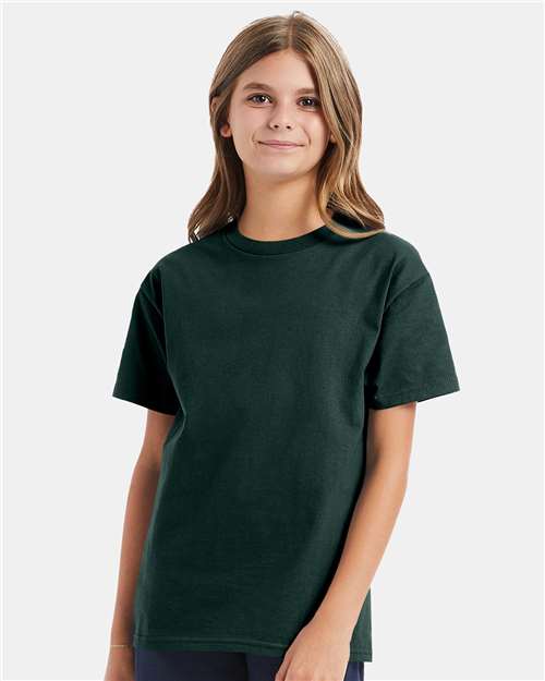 Hanes 5450 Youth Authentic T-Shirt - Deep Forest - model front