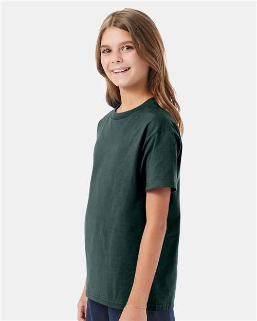 Hanes 5450 Youth Authentic T-Shirt - Deep Forest - model side