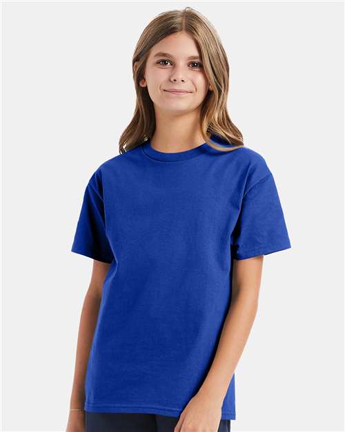 Hanes 5450 Youth Authentic T-Shirt - Deep Royal - model front