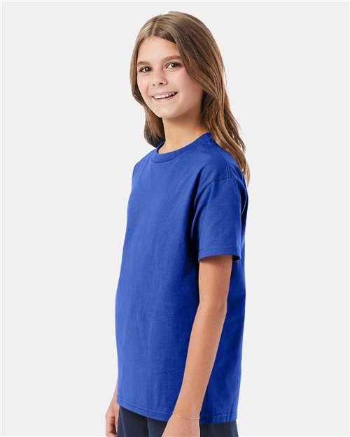 Hanes 5450 Youth Authentic T-Shirt - Deep Royal - model side